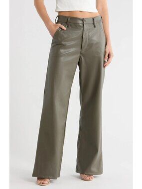 MOTHER The Sk8er Prep Sneak Women's Faux Leather Pants Sage Green Size 25 / US 2